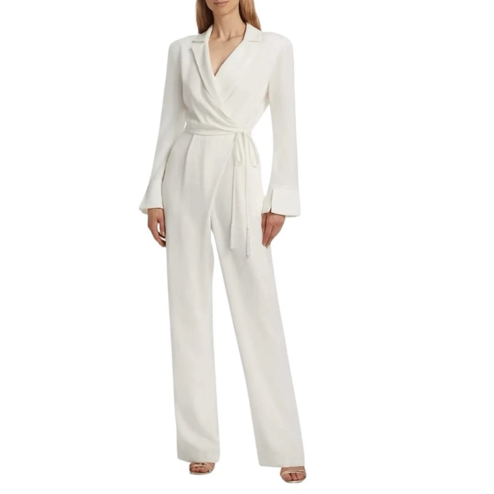 Cinq a Sept Ivory Holiday Macie Wrap Jumpsuit Size 0 B966 - Picture 2 of 7
